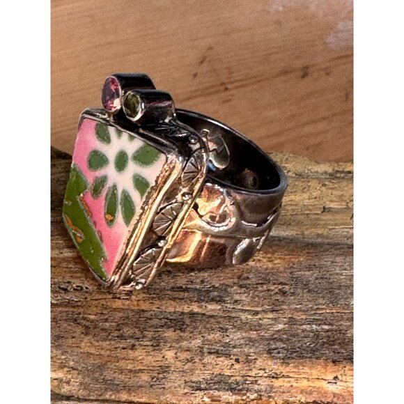 Mars Valentine Ring Sterling Silver Porcelain Shard Statement Ring - Picture 2 of 9